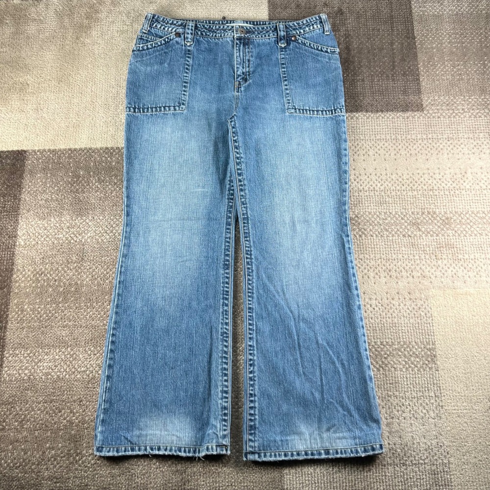 Tommy Hilfiger Hipster Flare Jeans Womens 14 Blue Denim Patch Flap Pocket Y2K